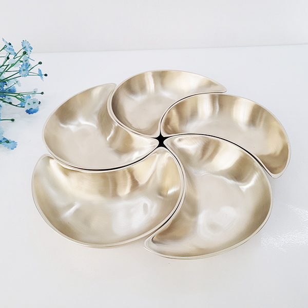 방짜 유기 나눔 접시 반달 그릇 놋 구절판 플레이트팅 한식 일식 주물 5p세트